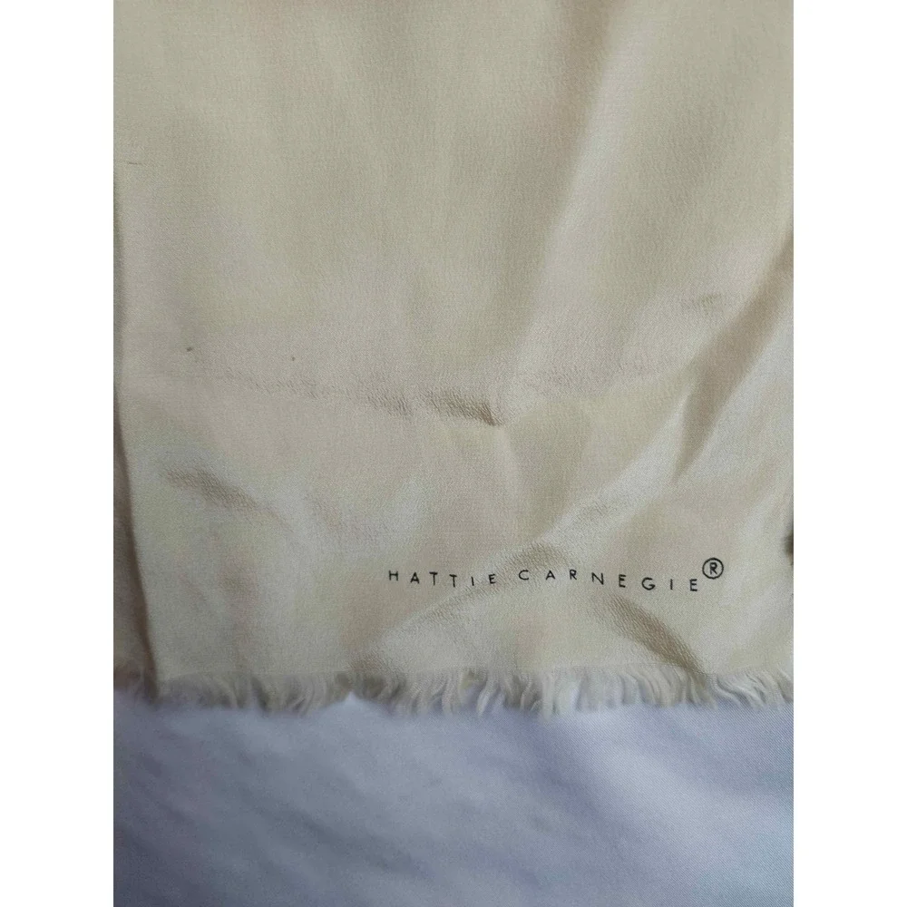 Hattie Carnegie Vintage Cream Silk Fringe Scarf Rectangular Wrap Accessory